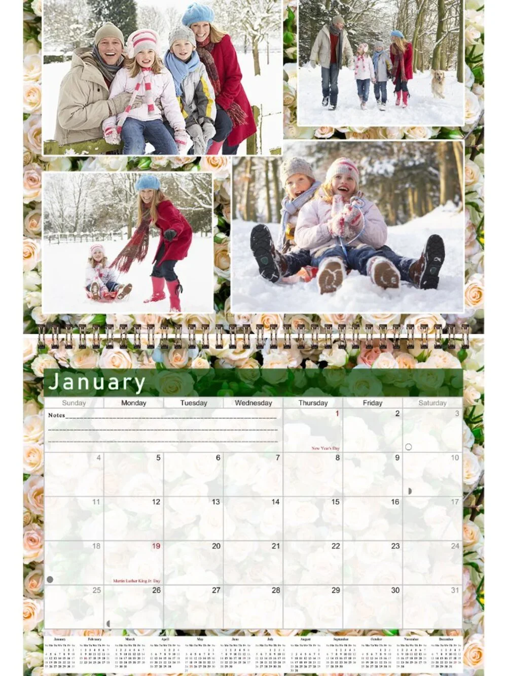 Personalized Custom 2027 Wall Calendar Spiral-bound - 12 Months. 11 x 8in. #012